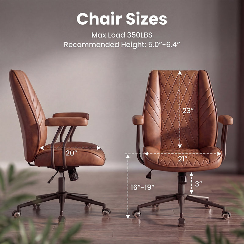 Red Barrel Studio® Leather Office Desk Chiar with Quite Wheels 120